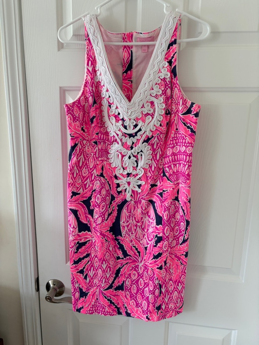 Lilly Pulitzer Pink Sleeveless V-Neck Dress with White Trim